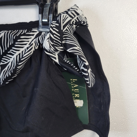 NWT Lauren Ralph Lauren Black/white side tie Bikini Bottom skirt Leaf Print S 12 - Picture 9 of 14